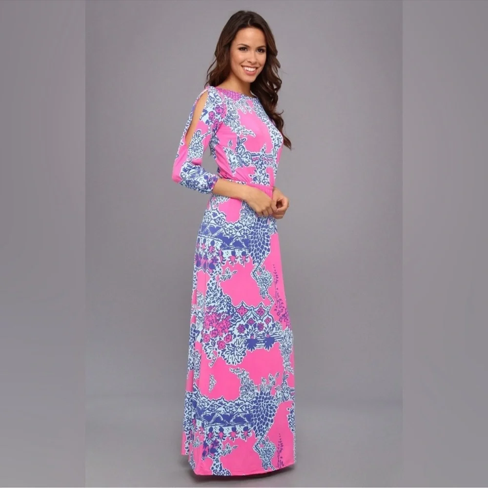 Lilly Pulitzer Ashlynn Maxi Dress Womens Size S Pink Blue Tropical - Picture 1 of 10